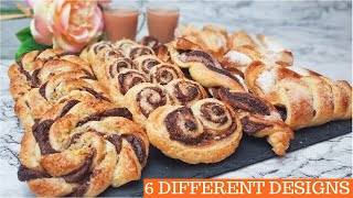 Nutella Puff Pastries  6 Different Pastry Designs  Bakarkhani Recipe [upl. by Aevin63]