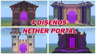 MINECRAFT  4 Diseños de Nether Portal Paso a PasoTutorial [upl. by Anaili459]