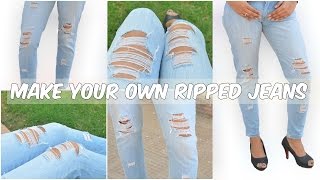 How to make Ripped Jeans  Distressed jeans DIY [upl. by Minabe]