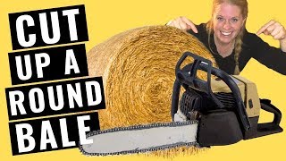 Cutting a Round Bale with a Chainsaw [upl. by Akerdna905]