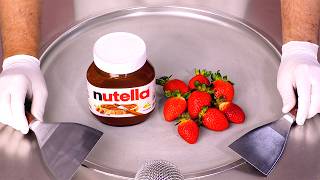 How to make NUTELLA amp STRAWBERRY Ice Cream Rolls  ASMR no talking [upl. by Repsag]