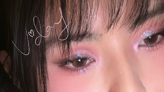 vevinas valentines day makeup tutorial ♡ ︱douyin inspired pink amp purple half glitter cut crease [upl. by Vano874]