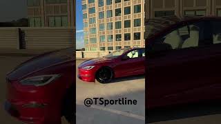 Custom Tesla Model S Plaid wrapped in Über Red amp 21” TSF wheels with Titanium Lugs 🤌🏻 tesla [upl. by Singh661]