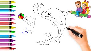 Easy Dolphin Drawing for Kids How to Draw a Cute and Simple Dolphin Art videos [upl. by Akirat]