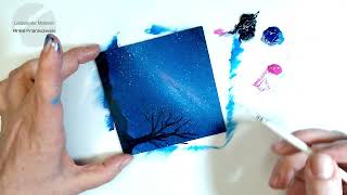 Acrylmalerei für Anfänger Sternenhimmel und Baum in der Nacht malen  Einfaches Tutorial [upl. by Nnair]