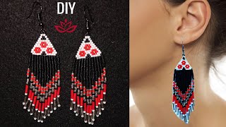 Fringe Native Style Earrings  Tutorial  DIY [upl. by Miki]