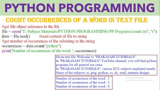 Python ProgramCount The Occurrences Of A Word In Text File Using Python [upl. by Ahsad]