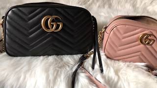 Gucci Marmont Small vs Mini  36mo Review Nancy amp Joy [upl. by Anilejna]