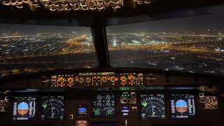 Airbus A320 Cockpit view Landing in DBX Dubai Airport at Night [upl. by Einnaoj498]