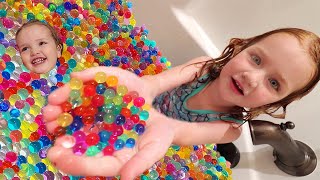 Adley amp Niko grow ORBEEZ the ultimate ball pit inside our bathroom family games amp lunch routine [upl. by Ailbert]