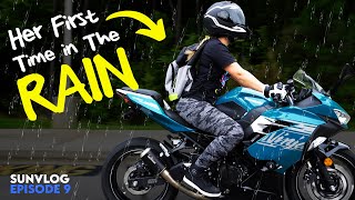 Her First Time In The Rain on The Kawasaki Ninja 400 2021 [upl. by Suhpoelc]