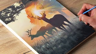 Painting deers in the forest  Acrylic Painting  Vadym art [upl. by Brigg]