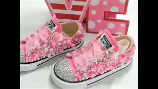 HOW TO EMBELLISH CONVERSE USING FLATBACK RHINESTONES AND PEARLS DIY TUTORIAL [upl. by Stronski]