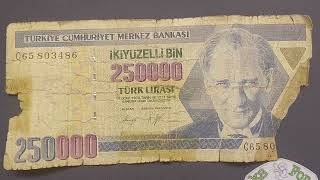 250000 TURK LIRASI  TURKEY 250000 LIRA Banknote [upl. by Orestes]