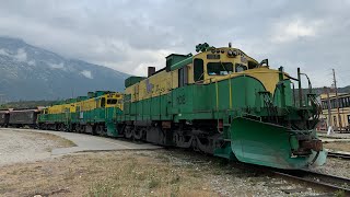 Operations of the White Pass and Yukon Railroad in Skagway Alaska GE90s Alcos and Baldwin Steam [upl. by Anilef]