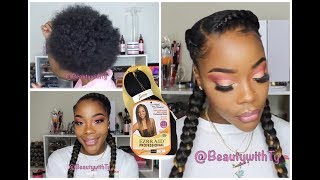 HOW TO FEEDIN BRAIDS DO IT YOURSELF EASY 2 BRAIDS WITH WEAVE TUTORIAL [upl. by Leinadnhoj]