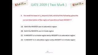 Problem on MOSFET Operating Region  GATE 2009 ECE Electron Devices  wwwegatews [upl. by Julee]