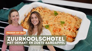 Zuurkoolschotel met gehakt en zoete aardappel [upl. by Abercromby]