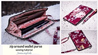 zip around wallet purse  wristlet  sewing tutorial  diy zip around fabric wallet  free pattern [upl. by Meris54]