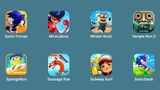 SonicDash Subway Surf Sausage Run Spongebob on Run Temple run 2 Minion Rush Miraculous Sonic Forces [upl. by Farhsa]