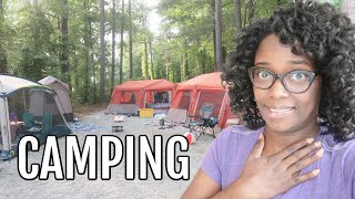 Our first family Camping trip and Setup 😳 Tour our tents camping kitchen Bathroom and more [upl. by Avelin]