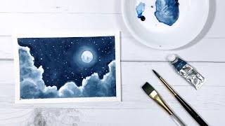 Easy Watercolor Tutorial  Stepby Step Moon and Clouds Watercolor [upl. by Rosalee502]