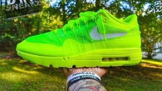 NIKE Air Max 1 Ultra Flyknit quotVoltElectric Greenquot Review [upl. by Schnorr913]