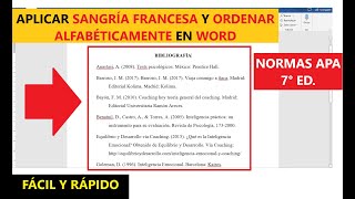 ✔CÓMO APLICAR SANGRÍA FRANCESA Y ORDENAR ALFABÉTICAMENTE LA BIBLIOGRAFÍA EN WORD  NORMAS APA 7° ED [upl. by Morten376]