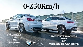 COMPARATIVE BMW X6 M 2015 575Hp Vs MERCEDES BENZ AMG GLE63 S 2015 585Hp  4WD Vs 4WD [upl. by Eltsyrk]