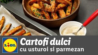 Cartofi dulci cu usturoi si parmezan la cuptor • reteta Bucataria Lidl [upl. by Yael964]