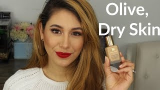 Estee Lauder Double Wear Foundation 1st impression Olive Dry Skin [upl. by Ardy734]