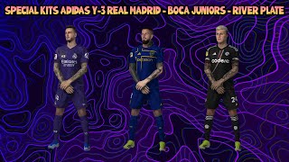 SPECIAL KITS ADIDAS Y3 REAL MADRID  BOCA JUNIORS  RIVER PLATE  PES 2021 amp FOOTBALL LIFE [upl. by Eusoj]