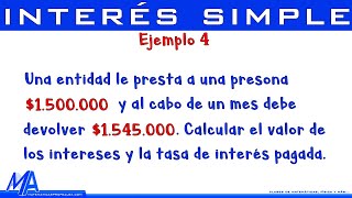 Interés simple  Ejemplo 4 [upl. by Yelrahc653]