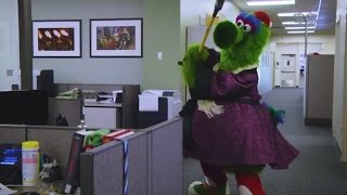 Phillie Phanatic Destroys ESPN Office  ESPN [upl. by Hilaria87]