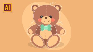 HOW TO DRAW A CUTE TEDDY BEAR ADOBE ILLUSTRATOR TUTORIAL [upl. by Jayne]