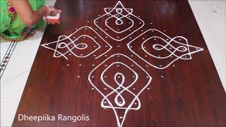 melikala muggulu designs  simple sikku kolam with 13 to 1 dots  friday rangoli designs [upl. by Grevera]