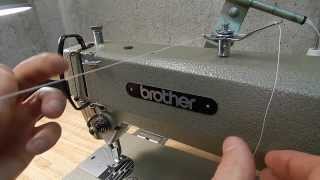 How to Thread Brother Threading Industrial Sewing Machine DB2B735 [upl. by Ennasor]