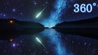 【360°動画】流れ星と天の川が見える湖 星空癒し4K VR [upl. by Bowlds]