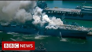 US Navy ship fire Sailors and fire crew injured  BBC News [upl. by Aicenod257]