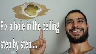 How to repair a hole in ceiling  drywall plasterboard [upl. by Aubert524]