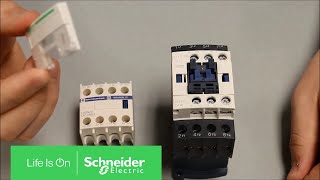 Mounting Auxiliary Contact Block to TeSys D Series Contactor  Schneider Electric Support [upl. by Htinnek178]