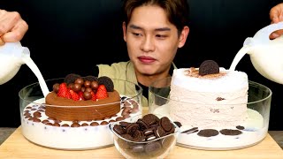 우유에 퐁당빠진 초코케이크 생크림케이크 ft오레오먹방 Milk With Choco Cake Whipped Cream Cake MuKBang [upl. by Ahsito149]