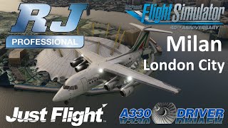 JustFlights superb Avro RJ  Foggy Milan Linate to London City  Real Airline Pilot [upl. by Larina]