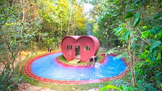 Building a Secret Heart Shaped Villa Surrounding Swimming Pool Deep in the Jungle [upl. by Naaman]