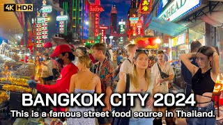 🇹🇭 4K HDR  Night Walk The Best Street Food Chinatown Thailand  Bangkok Walk 2024 [upl. by Ymmas882]