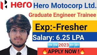 Hero Motocorp Freshers Job 2023  Graduate Engineer Trainee  Mechanical jobs  EEE  Private jobs [upl. by Herwig705]