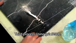 Black marble tile cleaning by hand pads [upl. by Zsuedat415]