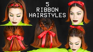 5 RIBBON HAIRSTYLES FOR SHORT HAIR [upl. by Perretta]