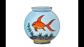 How to draw a Fish Aquarium easy and simple Fish Tank drawing [upl. by Emanuela]