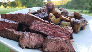 Steak and Potatoes on the Blackstone Griddle  How to cook a steak on the Blackstone Griddle [upl. by Peckham922]